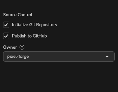 New Project form with Initialize Git Repository enabled